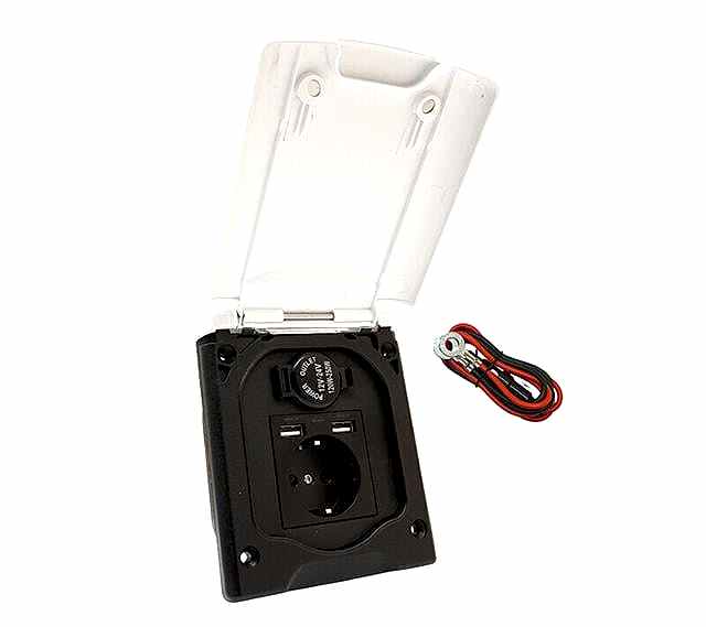 Babarvy Kapaklı Kombin 220V+USB+Type-C+Çakmaklık Çıkışı