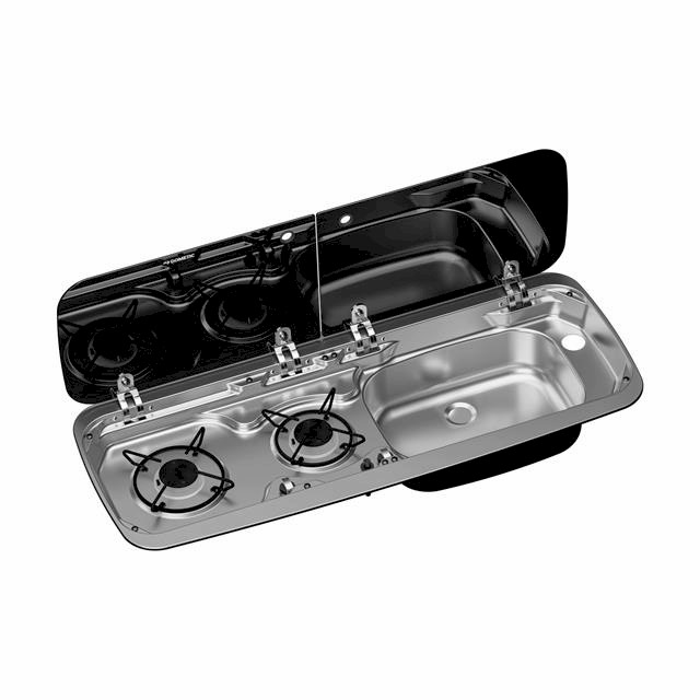 Dometic HSG 2370R İki Gözlü Ocak ve Eviye Kombinasyonu Cam Kapaklı 900x370 mm