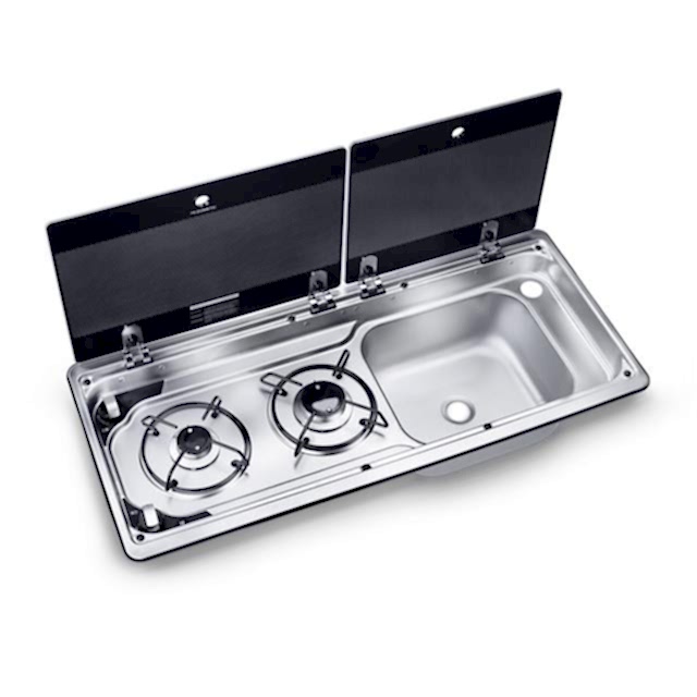 Dometic MO 9722R İki Gözlü Ocak ve Eviye Kombinasyonu Cam Kapaklı 760x325 mm