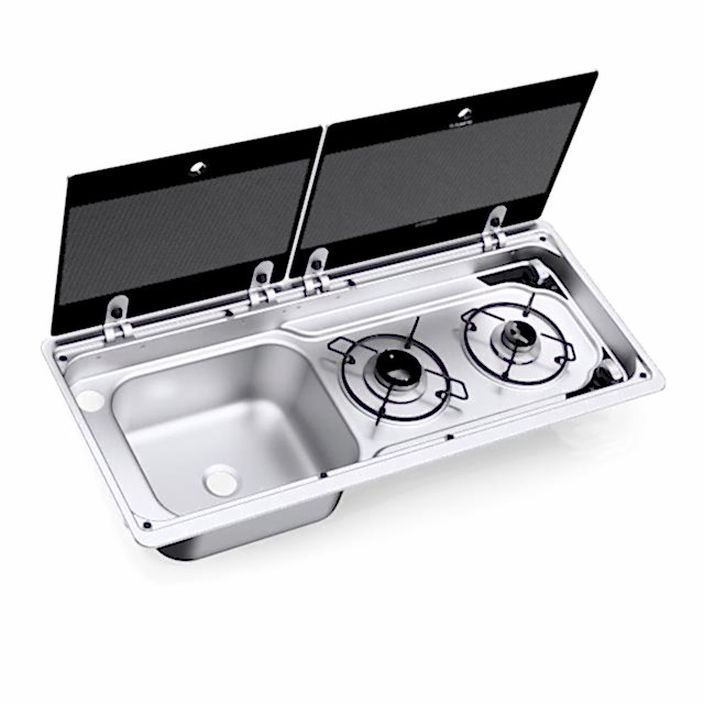 Dometic MO 9722L İki Gözlü Ocak ve Eviye Kombinasyonu Cam Kapaklı 760x325 mm
