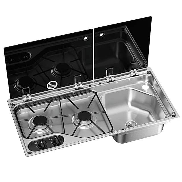 Dometic CVC1700G RH İki Gözlü Ocak ve Evye Kombinasyonu Cam Kapaklı 700x350 mm