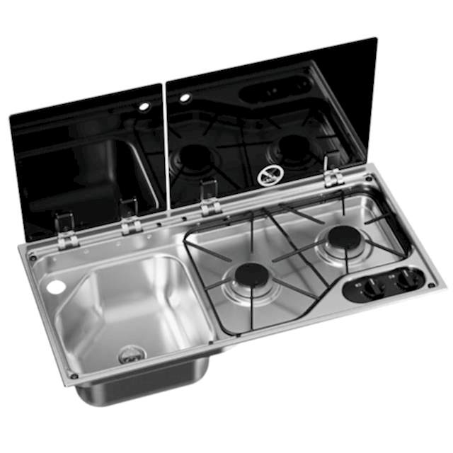 Dometic CVC1700G LH İki Gözlü Ocak ve Evye Kombinasyonu Cam Kapaklı 700x350 mm
