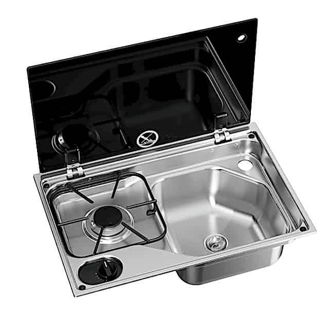 Dometic CVC1525G RH Tek Gözlü Ocak ve Evye Kombinasyonu Cam Kapaklı 525x350 mm
