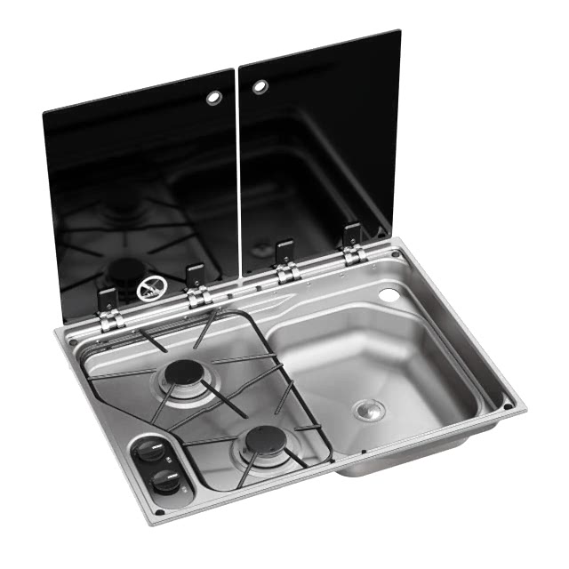 Dometic CVC1600G RH İki Gözlü Ocak ve Eviye Kombinasyonu Cam Kapaklı 600x450 mm