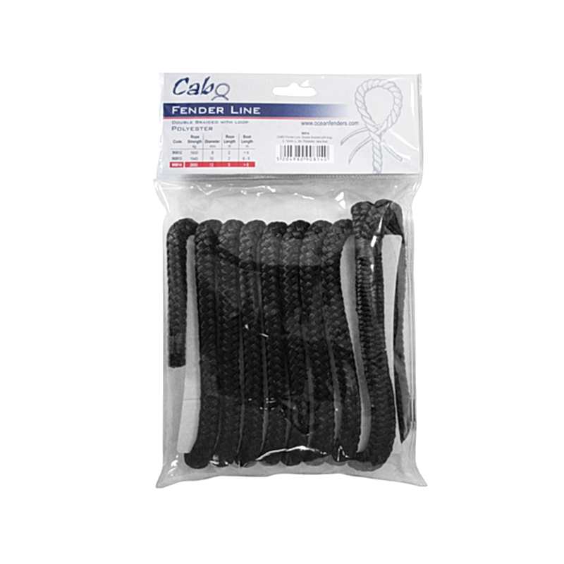 CABO Fender Line, Double Braided, w/ loop, Diam. 10mm, L 2m, Polyester, Black